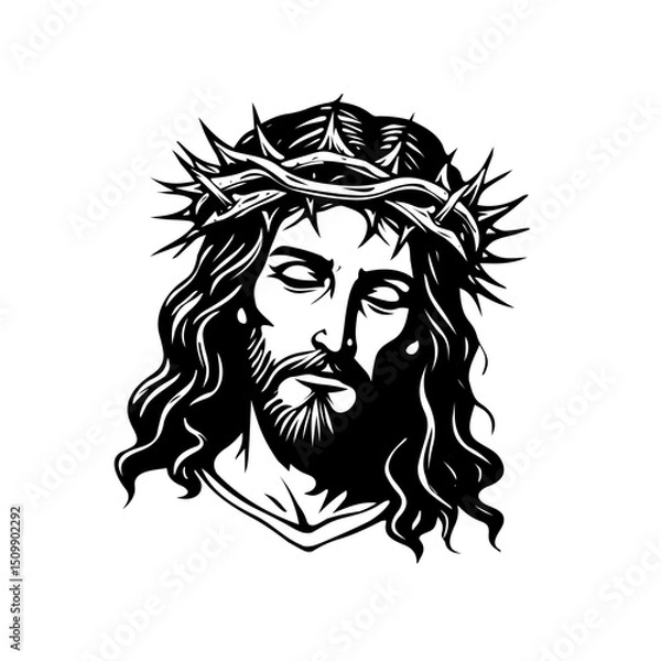Obraz Jesus silhouette on a white background