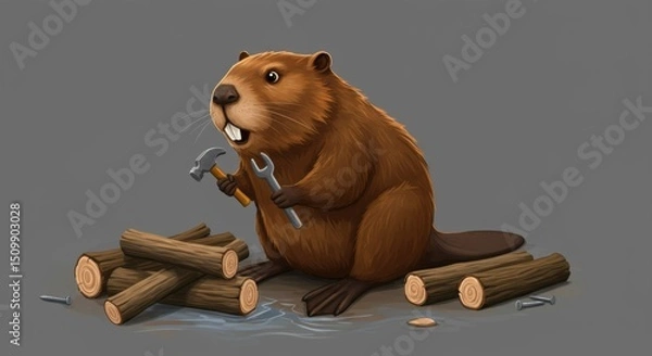Fototapeta Beaver in a Log Cabin