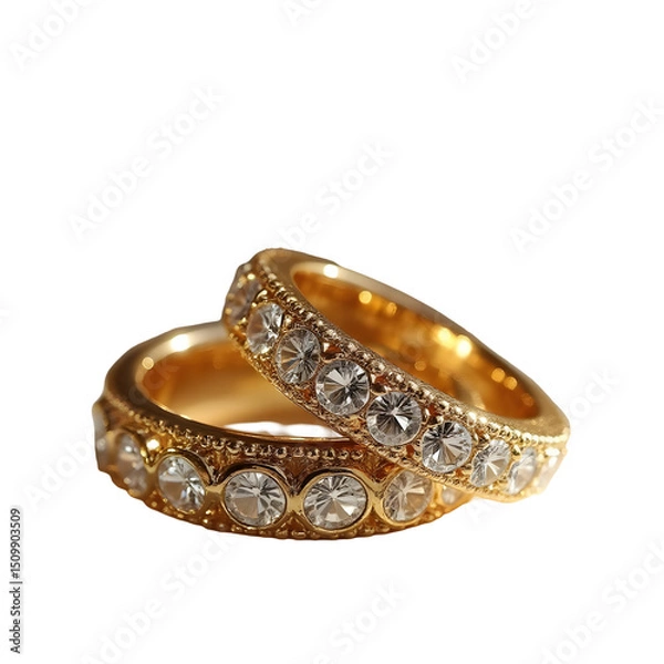 Fototapeta Elegant gold rings with diamonds and precious gems, sparkling and luxurious, detailed and glittering jewelry design PNG file isolated on transparent background