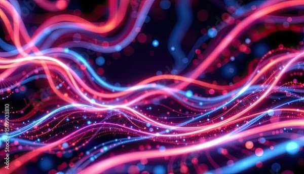 Fototapeta Abstract Colorful Waves of Light with Bright Neon Particles