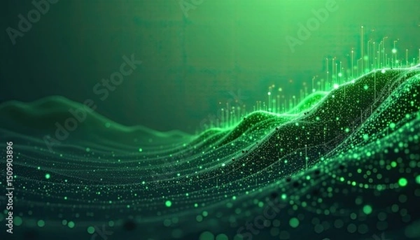 Fototapeta Abstract Green Wave Digital Technology Visualization Background