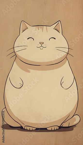 Fototapeta Stylized Minimalist Line Drawing Of A Chubby Cat