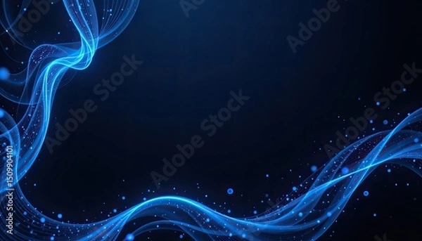 Fototapeta Abstract Blue Waves with Sparkles on Dark Background for Design