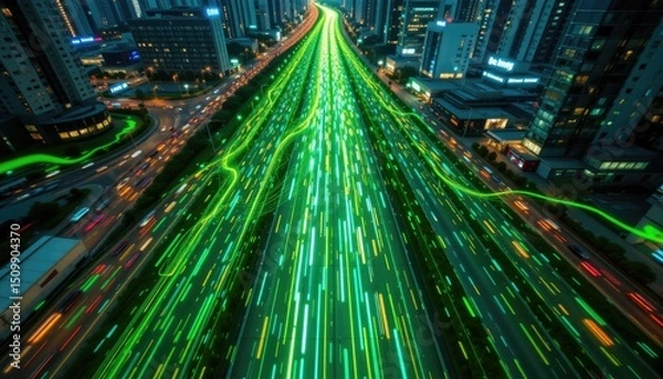 Fototapeta Dynamic Rush of Light Trails on Urban Highway at Night