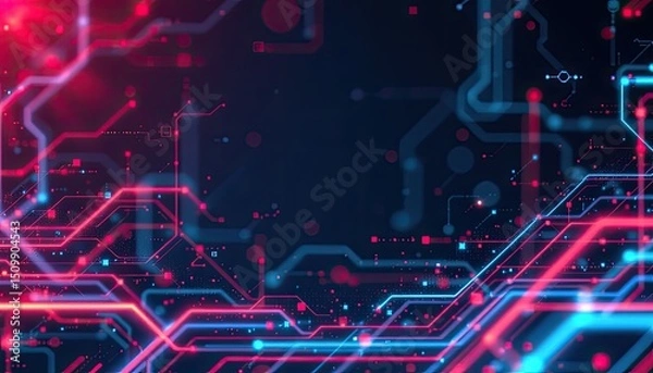 Fototapeta Futuristic Abstract Circuit Patterns in Red and Blue Light