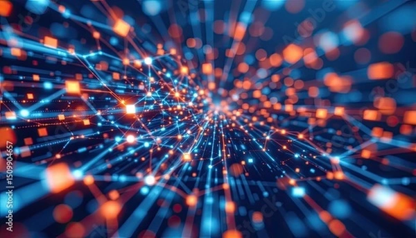 Fototapeta Abstract Digital Network Composition with Colorful Light Sparks