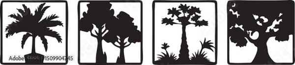 Fototapeta Iconic Botanical Diversity: A graphic array of diverse tree silhouettes, artfully composed to evoke the tranquility and strength of the natural world.