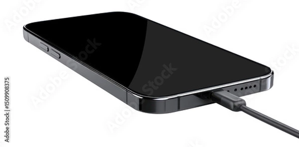 Obraz Smartphone Charging with Cable on White Background