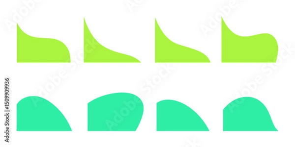 Fototapeta A set of modern shapes of the lower corner dividers, various wavy bends for a banner, website, application, vector illustration. Abstract graphic design elements, icons for the title, frame