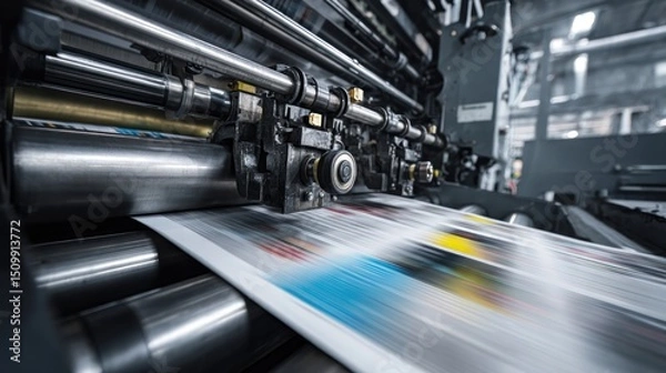 Fototapeta High-Speed Printing Press in Action: A Glimpse into the World of Modern Print Media