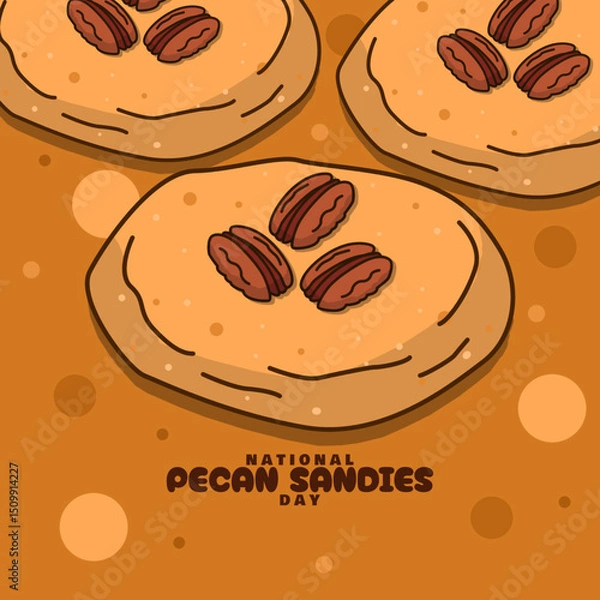 Obraz National Pecan Sandies Day to celebrate on June 23rd. Cookies with pecan topping on brown background. Food event banner.
