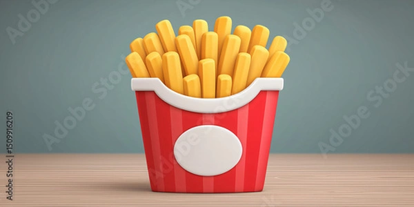 Obraz French Fries in Red Carton: A tempting serving of golden french fries sits in a classic red and white striped carton, ready to be enjoyed. 