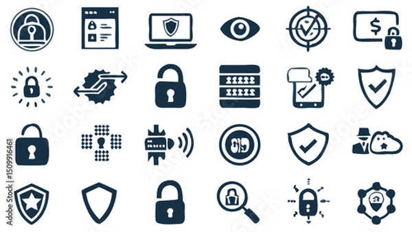Fototapeta Safeguarding digital frontiers A collection of security icons symbolizing data protection and privacy with