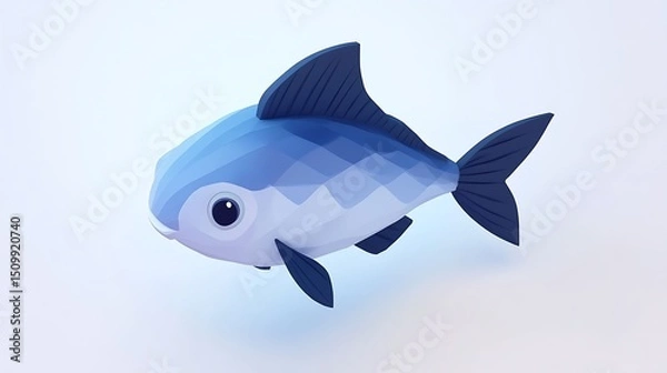 Fototapeta 3D render of a cute, stylized shark with blue and white geometric features.
