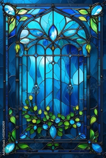 Obraz Cyan blue edge stained glass art background for card or greeting template banner backdrop