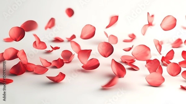 Fototapeta 3D render of red flower petals floating against a white background.