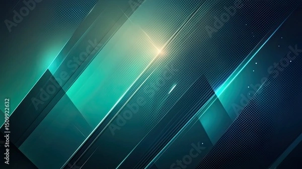 Fototapeta An ethereal dance of teal sapphire where abstract geometry meets luminous brilliance in a modern digital landscape with