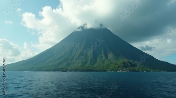 Obraz Majestic Volcanic Island Rising from the Ocean A Photorealistic View