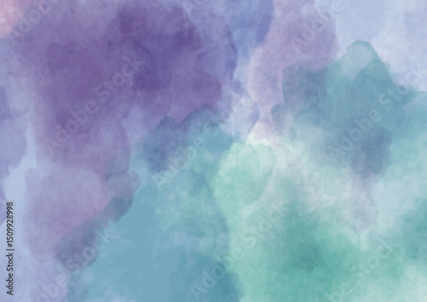 Fototapeta Abstract hand-painted blue watercolor background with a sky-like, cloudy texture and a vintage, ethereal fog effect