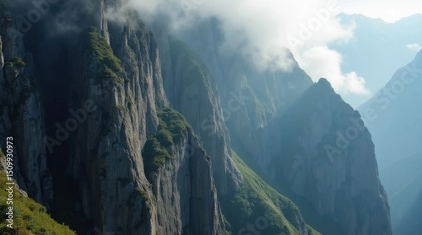 Obraz Majestic Mountain Cliffs A Breathtaking View of Steep Rocky Peaks