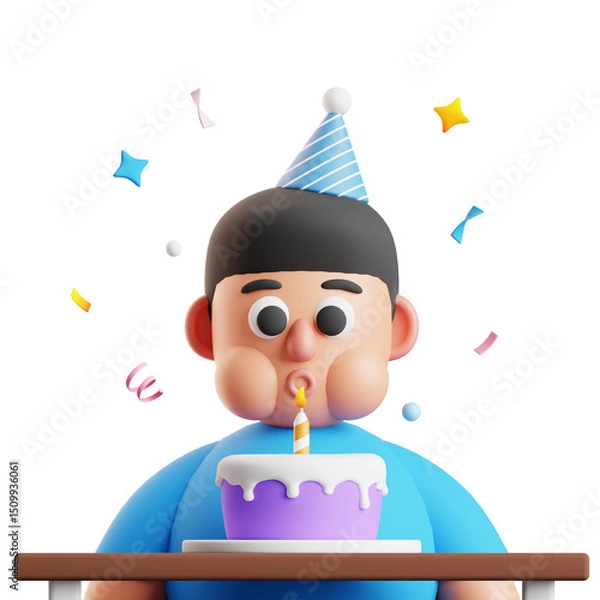 Obraz Boy Blowing Birthday Candle 3d illustration
