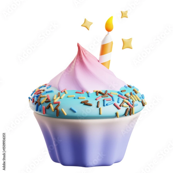 Obraz birthday cupcake with candle 3d illustration