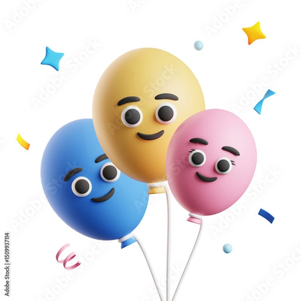 Obraz Happy Cartoon Balloons with Faces 3d illustration
