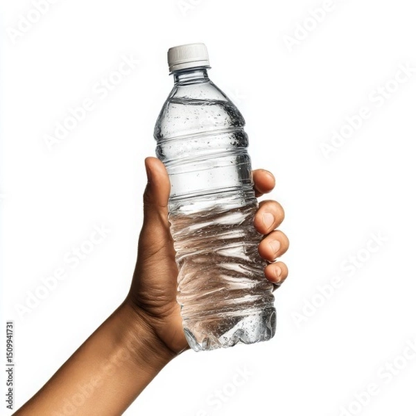 Obraz Hand Holding a Refreshing Bottle of Pure Water Isolated on White Background