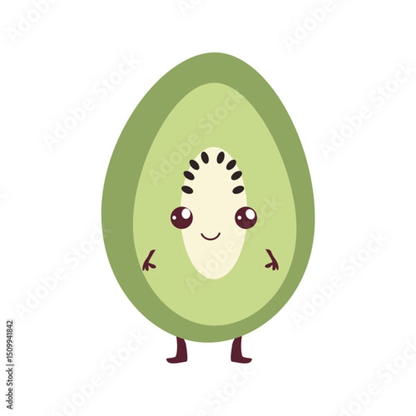 Fototapeta Cute Kiwi cartoon character ,green fruit ,Funny mascot of kiwi with happy smile vector illustration isolated on transparent background
