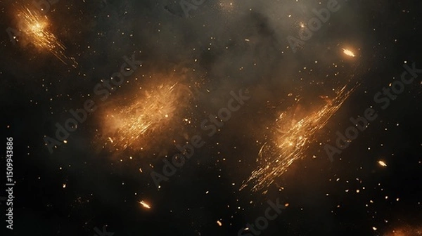 Obraz Spectacular display of golden sparks illuminating a dark mysterious sky