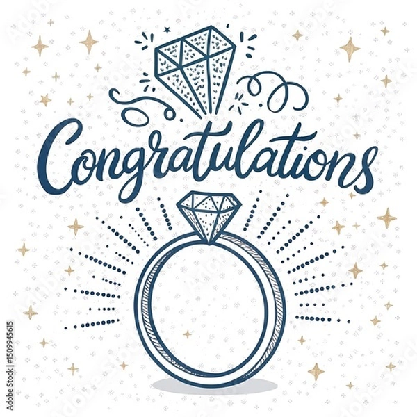 Obraz A modern engagement celebration design with a sparkling ring and joyful lettering.