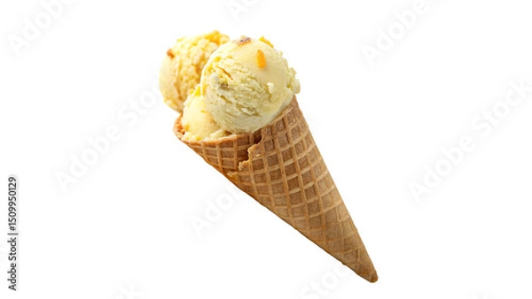 Fototapeta Mango  ice cream in a sugar cone isolated on transparent background