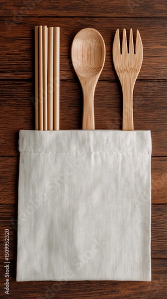 Fototapeta Eco-Friendly Products Flat Lay with Reusable Straws and Cutlery