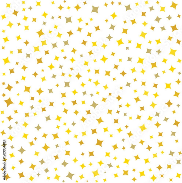 Fototapeta seamless gold and yellow star pattern on white background, sparkling glitter effect festive texture for holiday decor, celebration invitations, wrapping paper, party banners, and digital projects