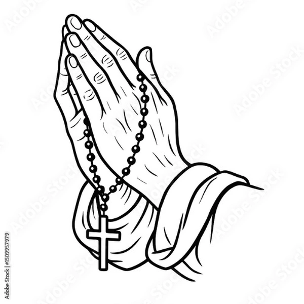 Fototapeta Coloring Page of Praying Hands with Rosary