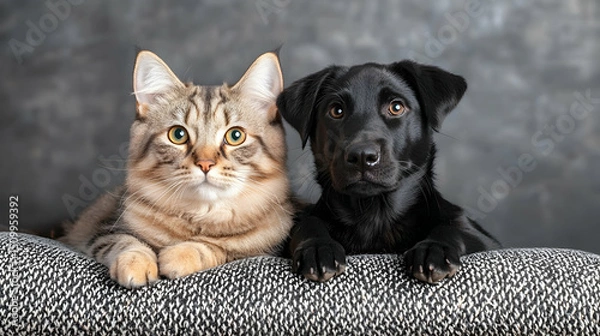 Fototapeta Friendly Cat and Dog Studio Portrait
