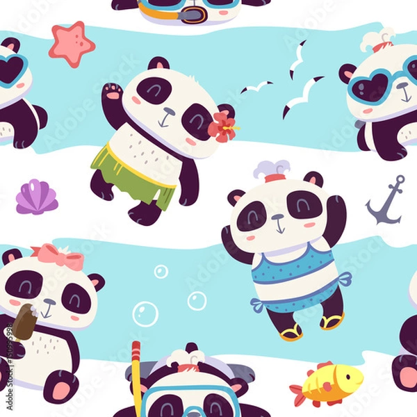 Obraz vector cartoon style cute girl panda seamless pattern