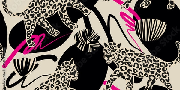 Obraz Abstract leopard print with pink accents seamless pattern