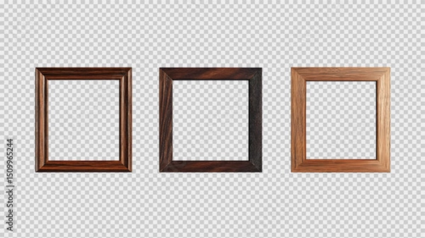 Fototapeta Three Stylish Wooden Frames Aligned in a Row on a Clean White Background, Featuring Natural Wood Texture, Centered Minimalist Composition, and Soft Shadows for Realism and Depth