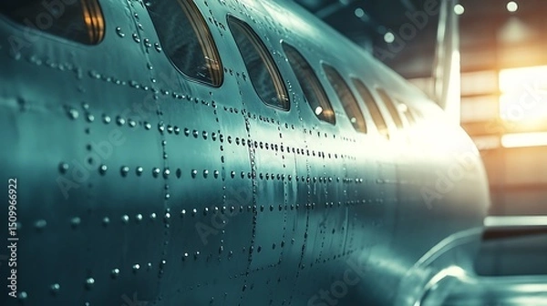 Obraz Airplane exterior close up windows rivets aviation travel transportation aircraft design vehicle metal