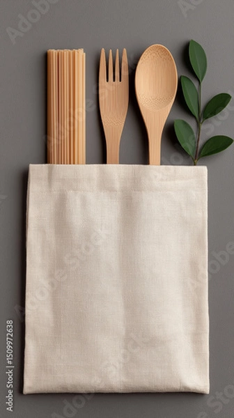 Fototapeta Eco-Friendly Products Flat Lay with Reusable Straws and Cutlery