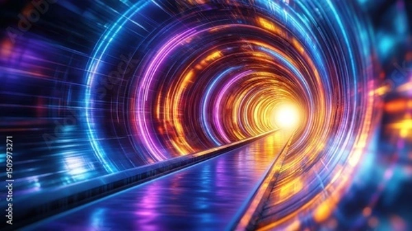 Obraz Exploring a futuristic light tunnel digital realm 3d visualization vibrant colors abstract perspective