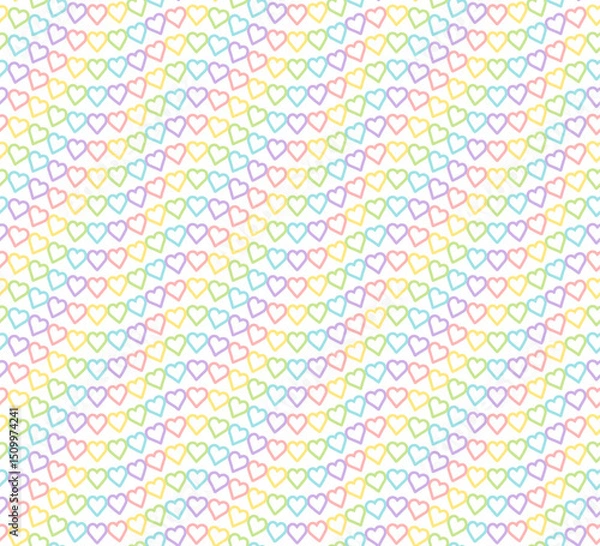 Obraz Wavy Rainbow Heart Mosaic, seamless vector pattern with colorful hearts in a retro vintage rainbow palette. Perfect for backgrounds, textiles, and festive banner designs, spreads love and joy