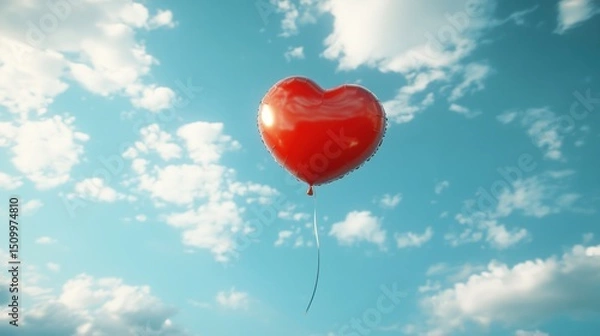 Obraz Floating heart balloon in blue sky romantic symbolism nature scene uplifting perspective