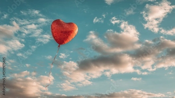 Obraz Heart-shaped balloon floating in the sky nature scene romantic concept beautiful cloudy background