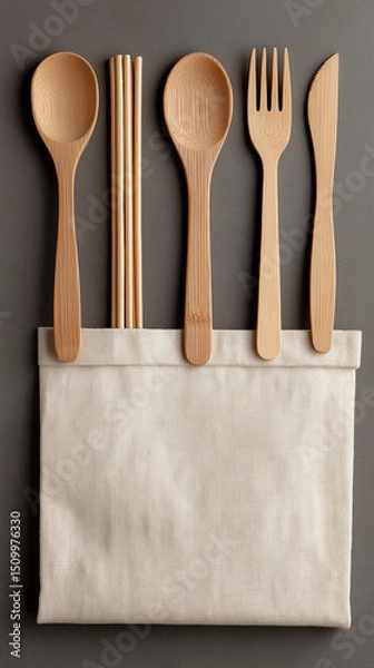Fototapeta Eco-Friendly Products Flat Lay with Reusable Straws and Cutlery
