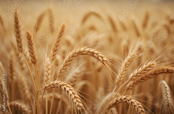 Obraz golden wheat field close-up highlighting natural grain agriculture
