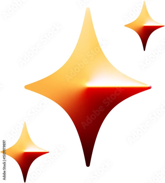 Fototapeta 3D gradient sparkles emoji icon, shiny star with cute look. Cartoon style creative star design. Gradient isolated vector illustration