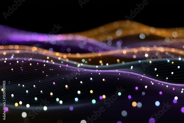Fototapeta Quantum computing interface with quantum cloud, photons, and probability waves