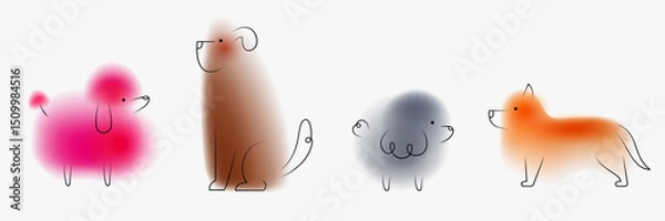 Obraz Dog cartoon character. Creative art composition with blurred gradient and simple line elements. Set of bright modern design animal in minimalistic style. Vivid vector illustration.